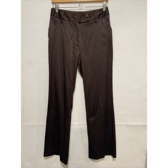 Harve Benard Women's 4 Y2K Brown Satiny Decorative Button‎ Front Dress Pants - Picture 1 of 11